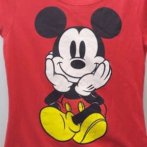 Women’s Red Mickey Mouse T Shirt XL Double Printed Tee -H1